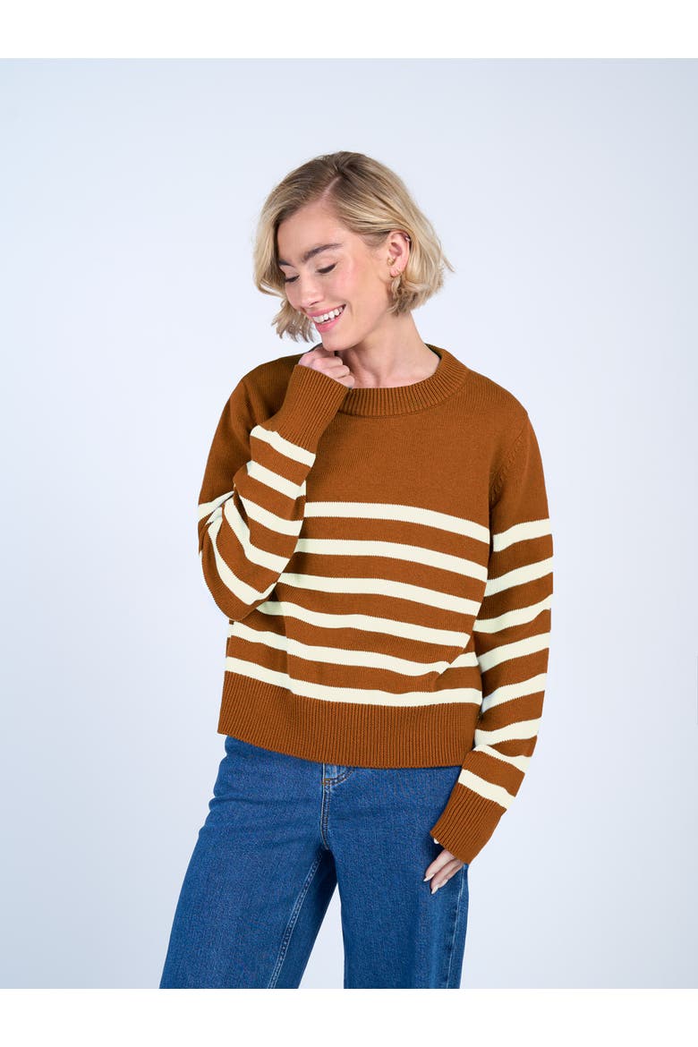 Long Sleeve Boxy Stripe Crew Sweater, Main, color, Ginger & Soft White