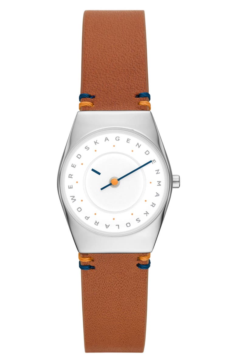 Skagen Grenen Lille Solar Powered Leather Strap Watch, 26mm, Main, color, 