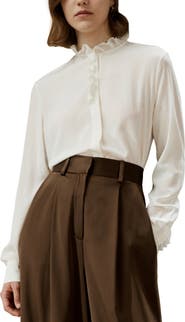 Lilysilk Crêpe de Chine Silk Blouse with Ruffle Edge