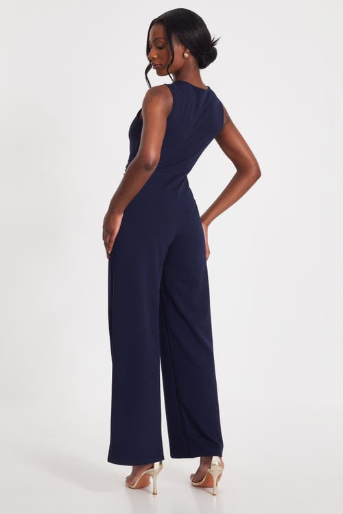 Quiz Scuba Crepe Gathered Front Jumpsuit In Navy