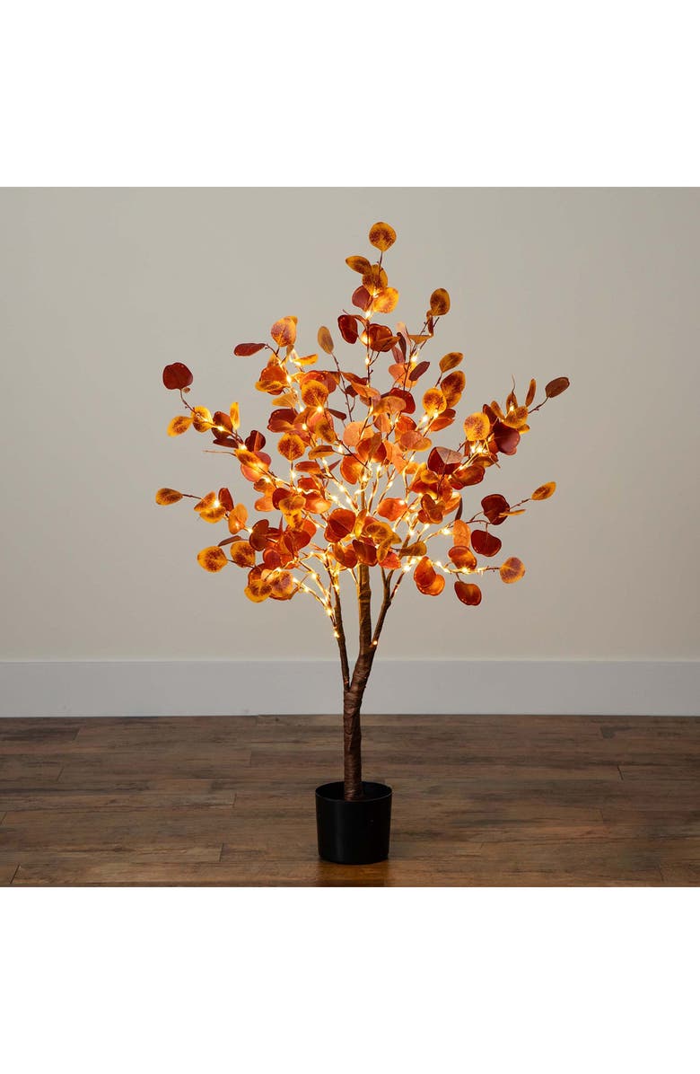 NEARLY NATURAL 4FT Prelit Autumn Eucalyptus Tree, Alternate, color, Orange