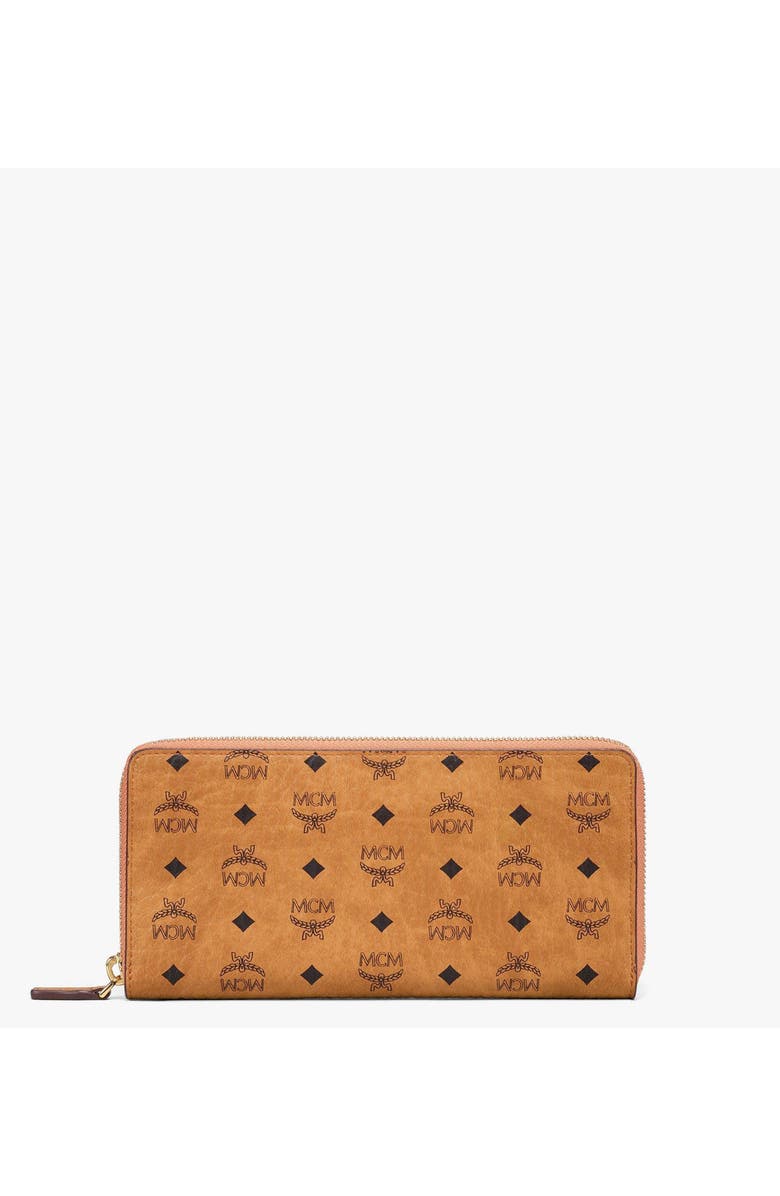 MCM Aren Zip Around Wallet in Visetos, Main, color, Cognac