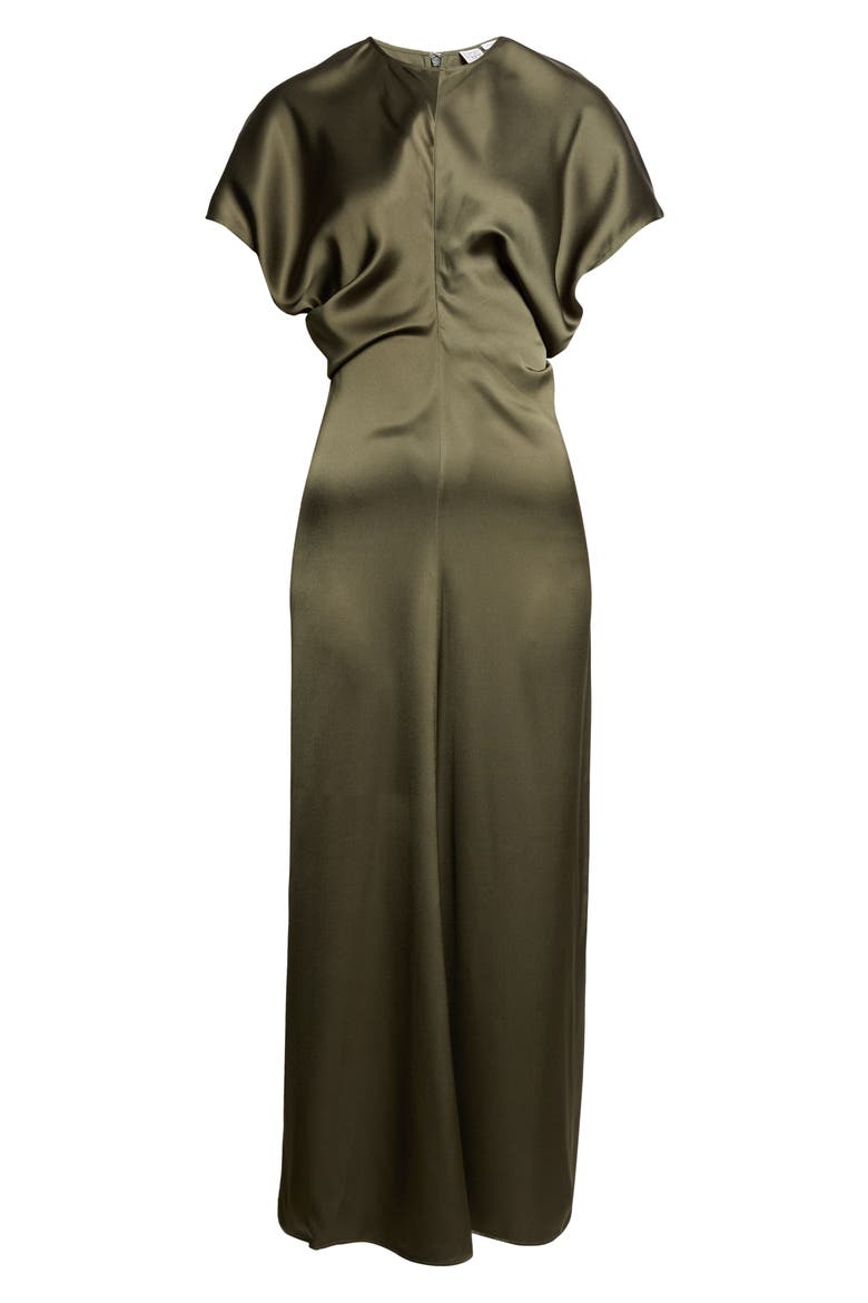 Blouson Bodice Satin Maxi Dress, Main, color, DARK GREEN
