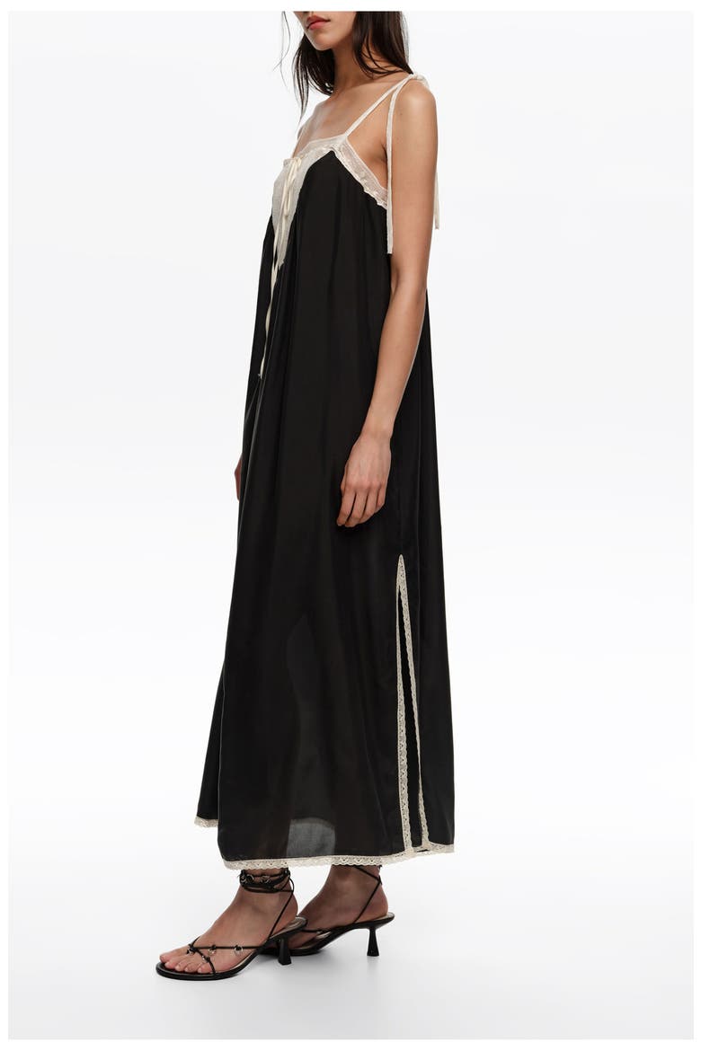 Silk Lace Strappy Dress, Alternate, color, BLACK
