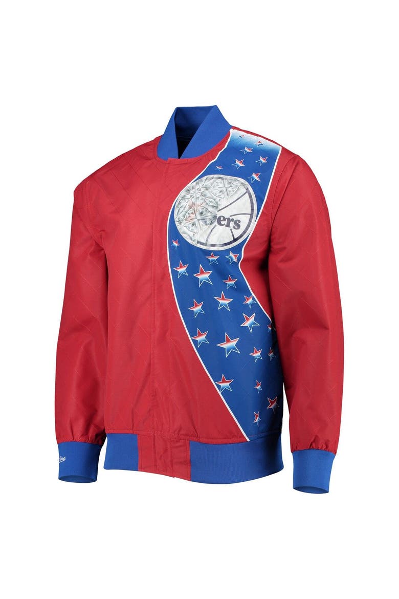 Men's Philadelphia 76ers Red Mitchell & Ness Hardwood Classics 75th Anniversary Authentic Warmup Full-Snap Jacket, Alternate, color, Red