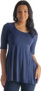 24seven Comfort Apparel Petites Elbow Sleeve Swing Tunic Top