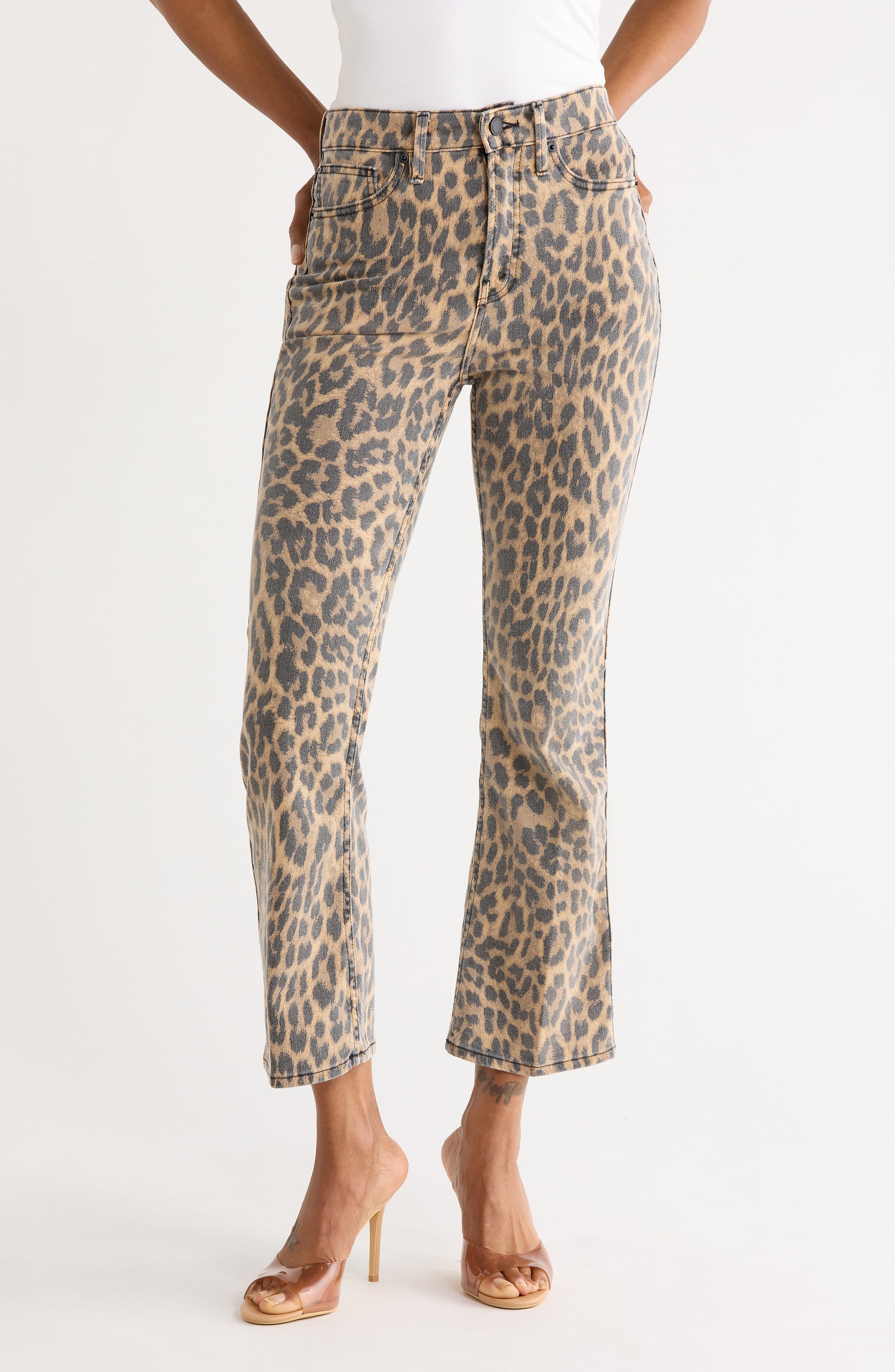 Good American Good Kick Flare Leopard Print Jeans