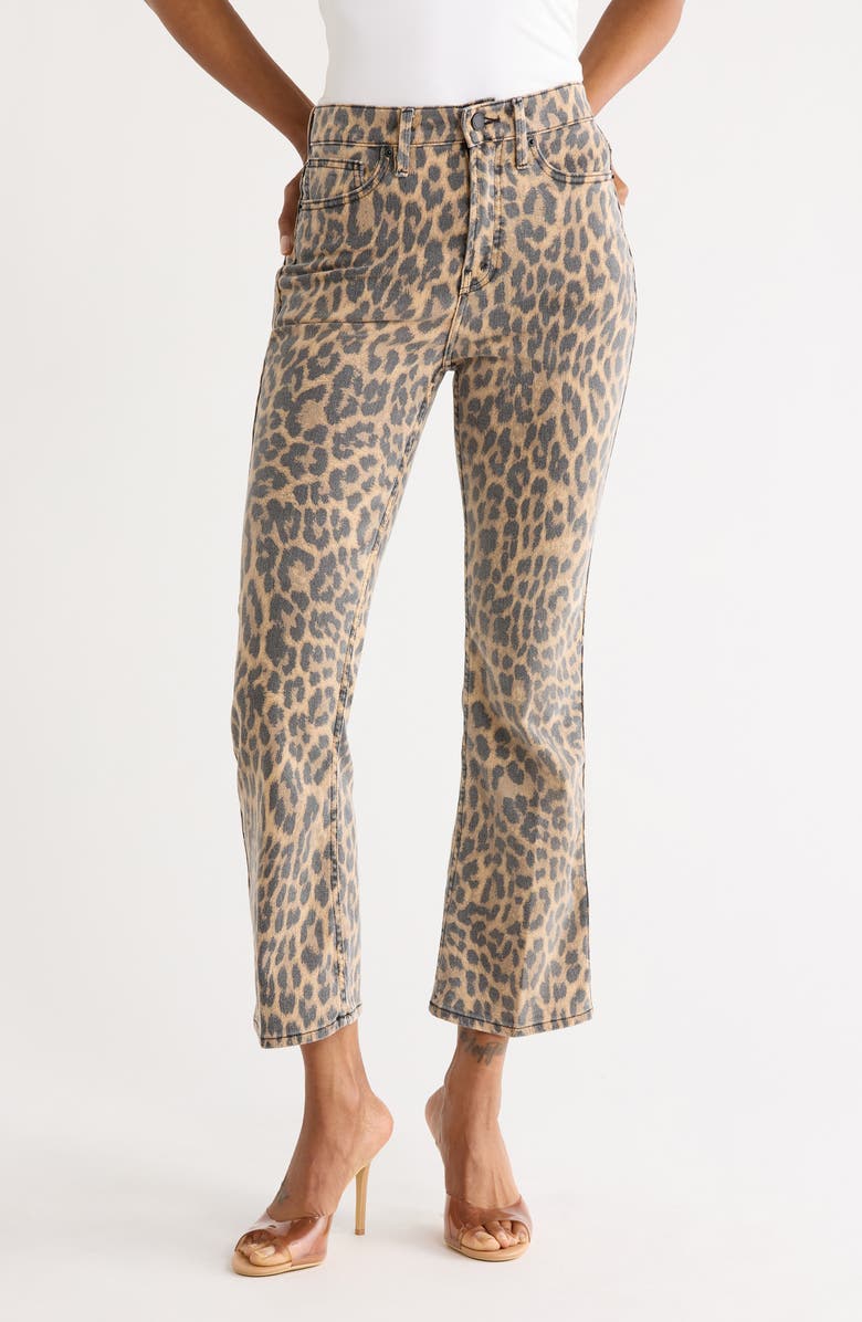 Good American Good Kick Flare Leopard Print Jeans, Main, color, Leopard