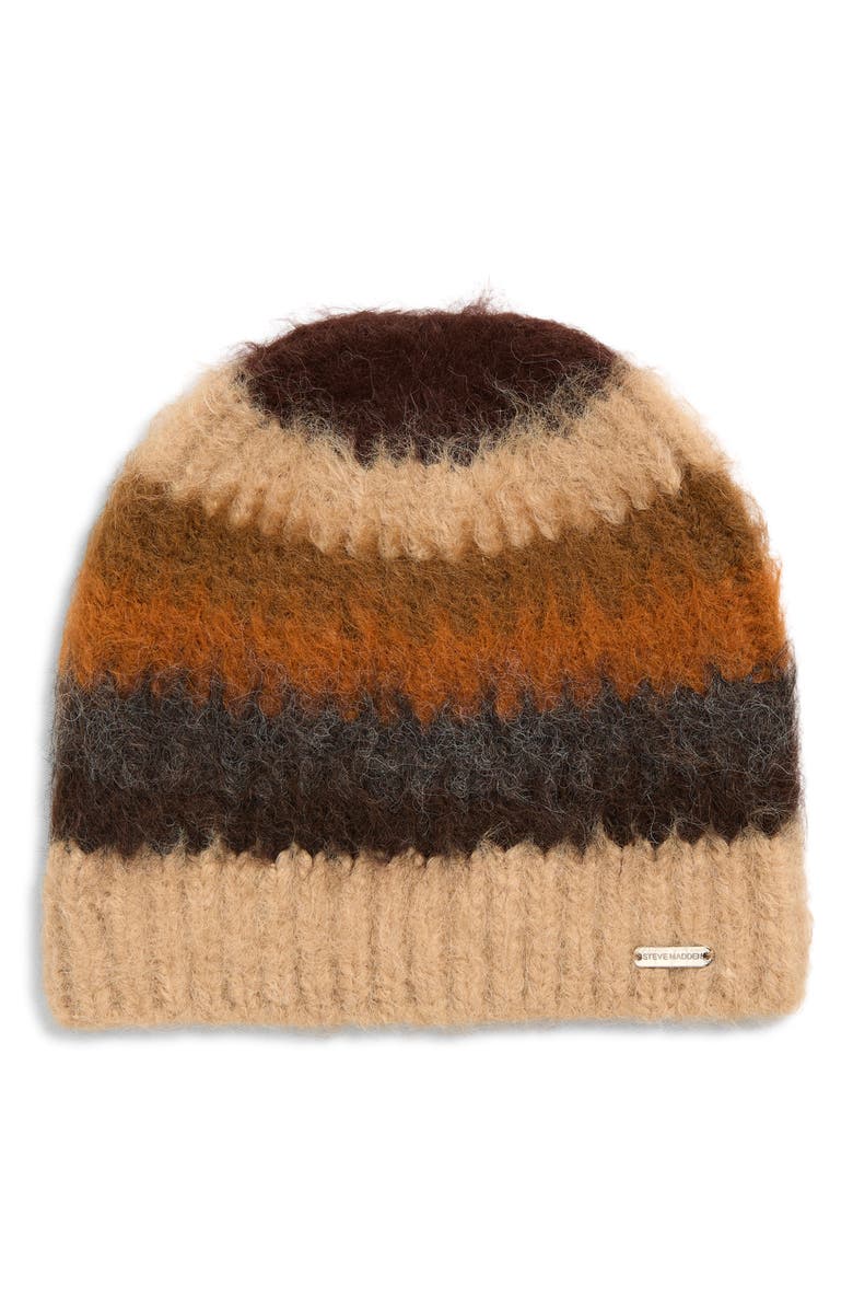 Steve Madden Overbrushed Striped Beanie, Main, color, Biscotti