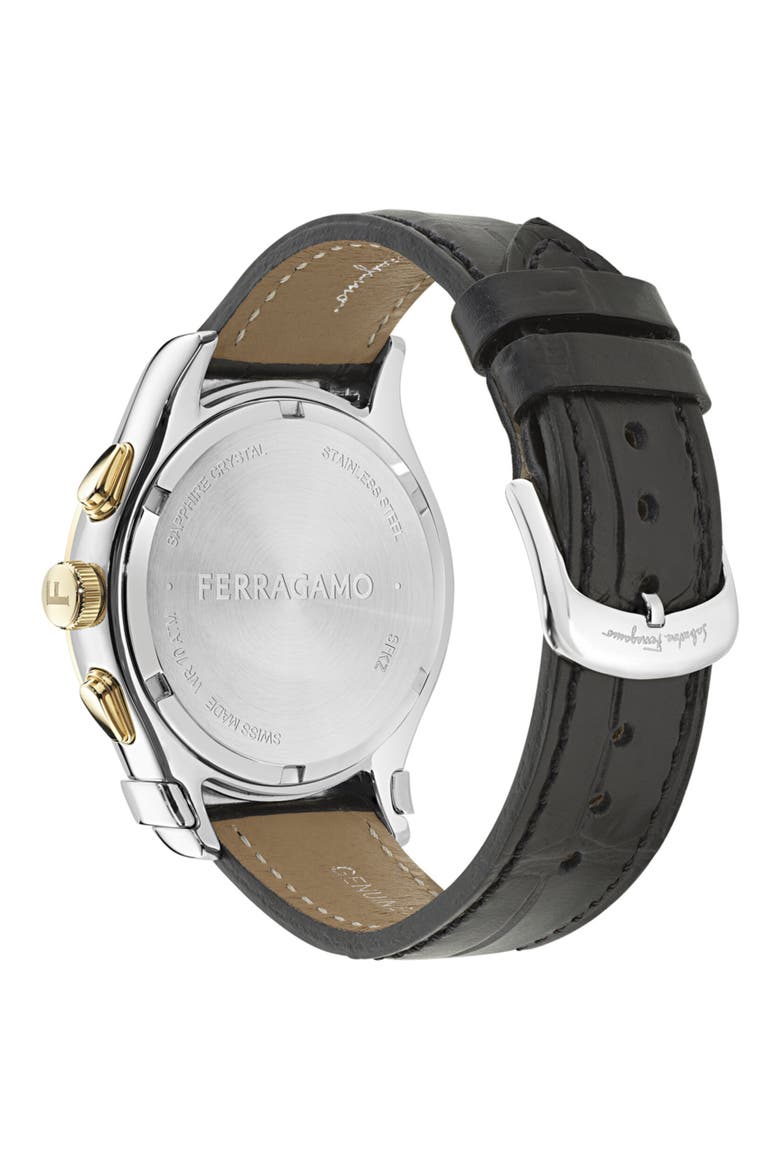 1927 Chronograph Leather Strap Watch, 42mm, Alternate, color, TWO TONE BLACK