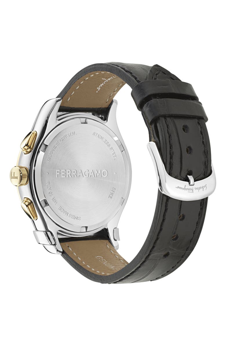 FERRAGAMO 1927 Chronograph Leather Strap Watch, 42mm, Alternate, color, Two Tone Black