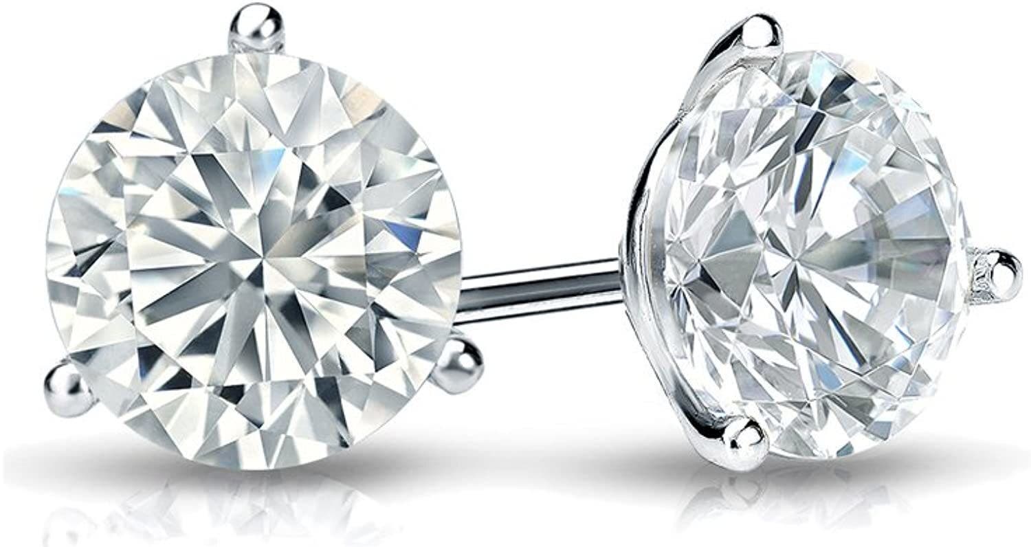 Женские аксессуары The Diamond Spot 14k White Gold Lab-Grown Round Diamond 3-Prong Stud Earrings — фото 3