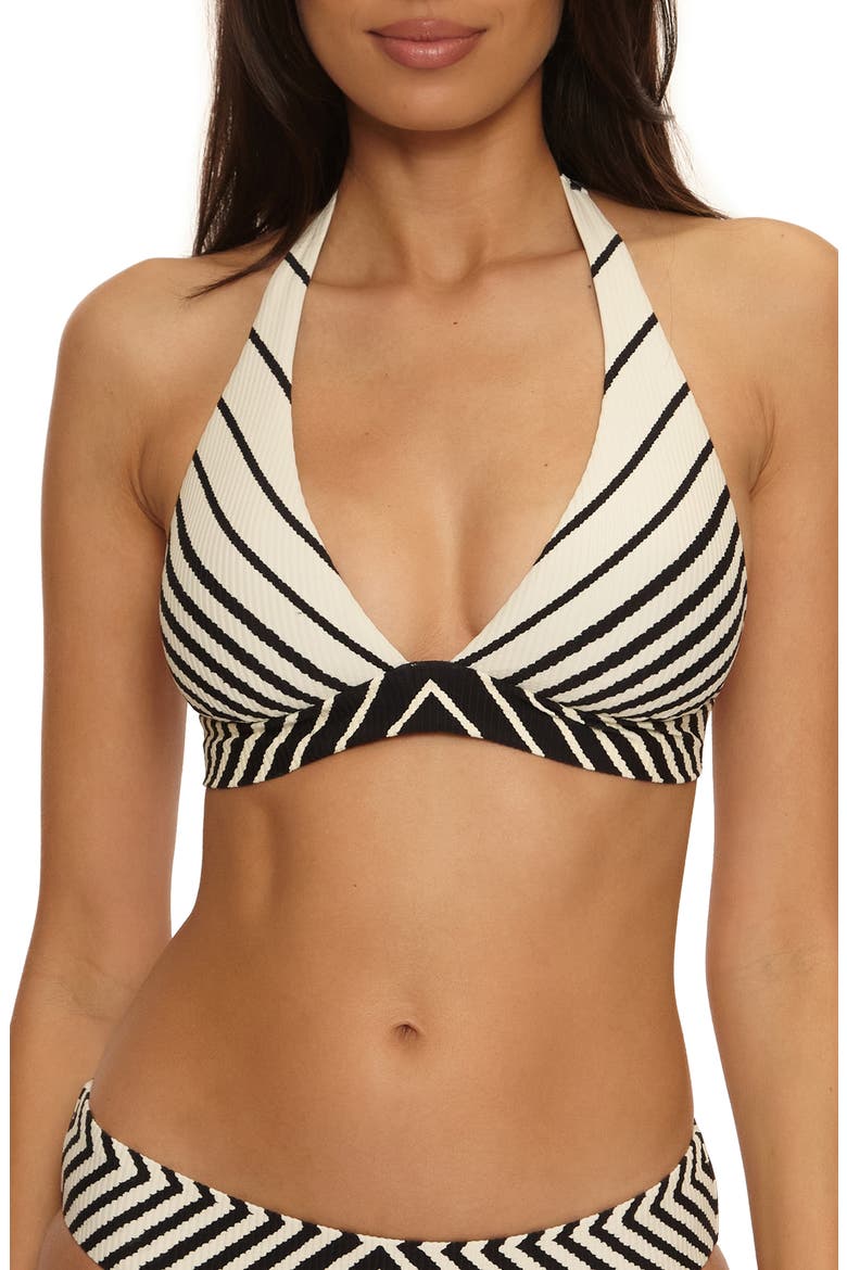 Net Stripe Halter Rib Bikini Top, Main, color, BLACK/ VANILLA