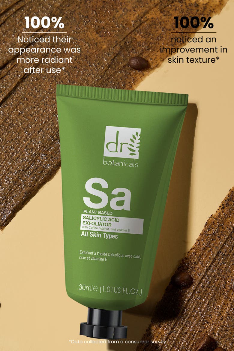 Salicylic Acid Exfoliator with Coffee, Walnut & Vitamin E 30ml for Acne & Blemishes, Large Pores, Alternate, color, White