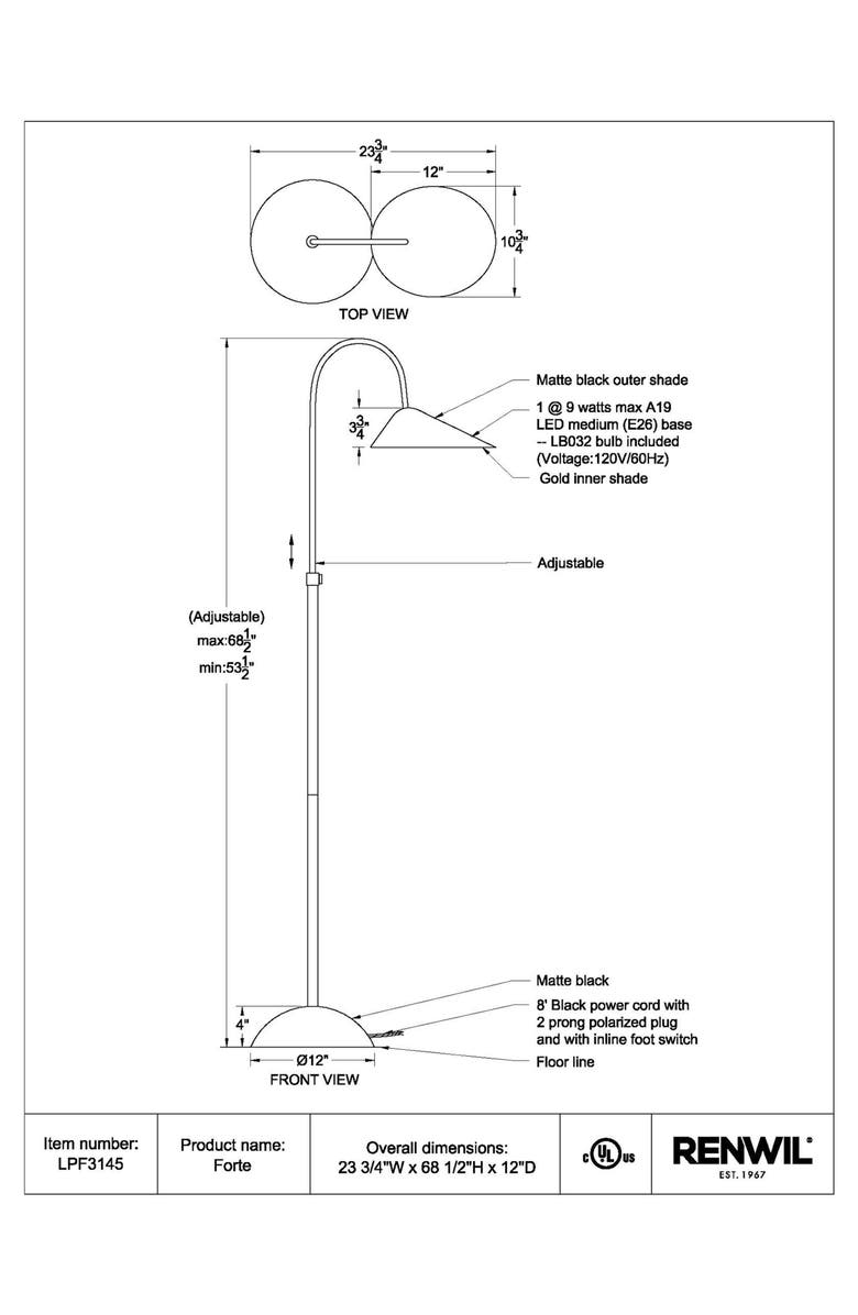 Renwil Forte LED Floor Lamp, Alternate, color,