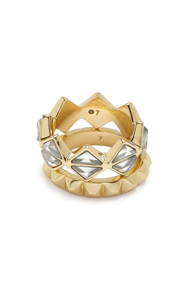 Set of 2 Geometric Crystal Band Rings, Alternate, color, GOLD