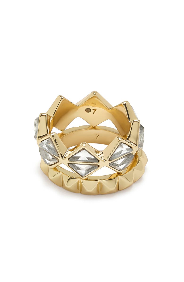 AllSaints Set of 2 Geometric Crystal Band Rings, Alternate, color, Gold