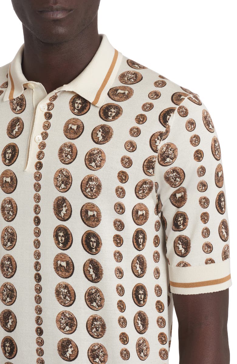 Dolce&Gabbana Allover Ancient Coin Print Silk Polo, Alternate, color, 