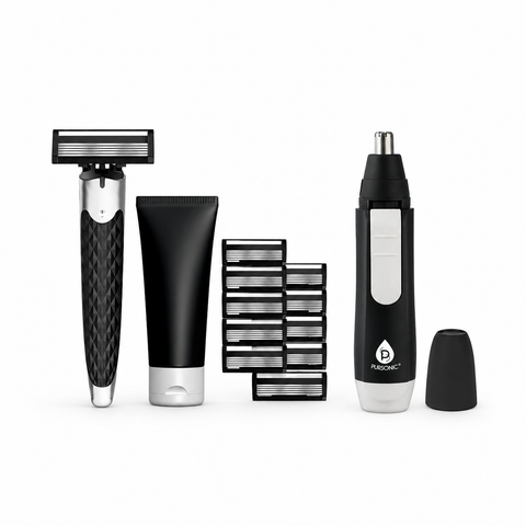Men’s Complete Grooming Bundle - Premium Shaving Kit & Nose/Ear Hair Trimmer