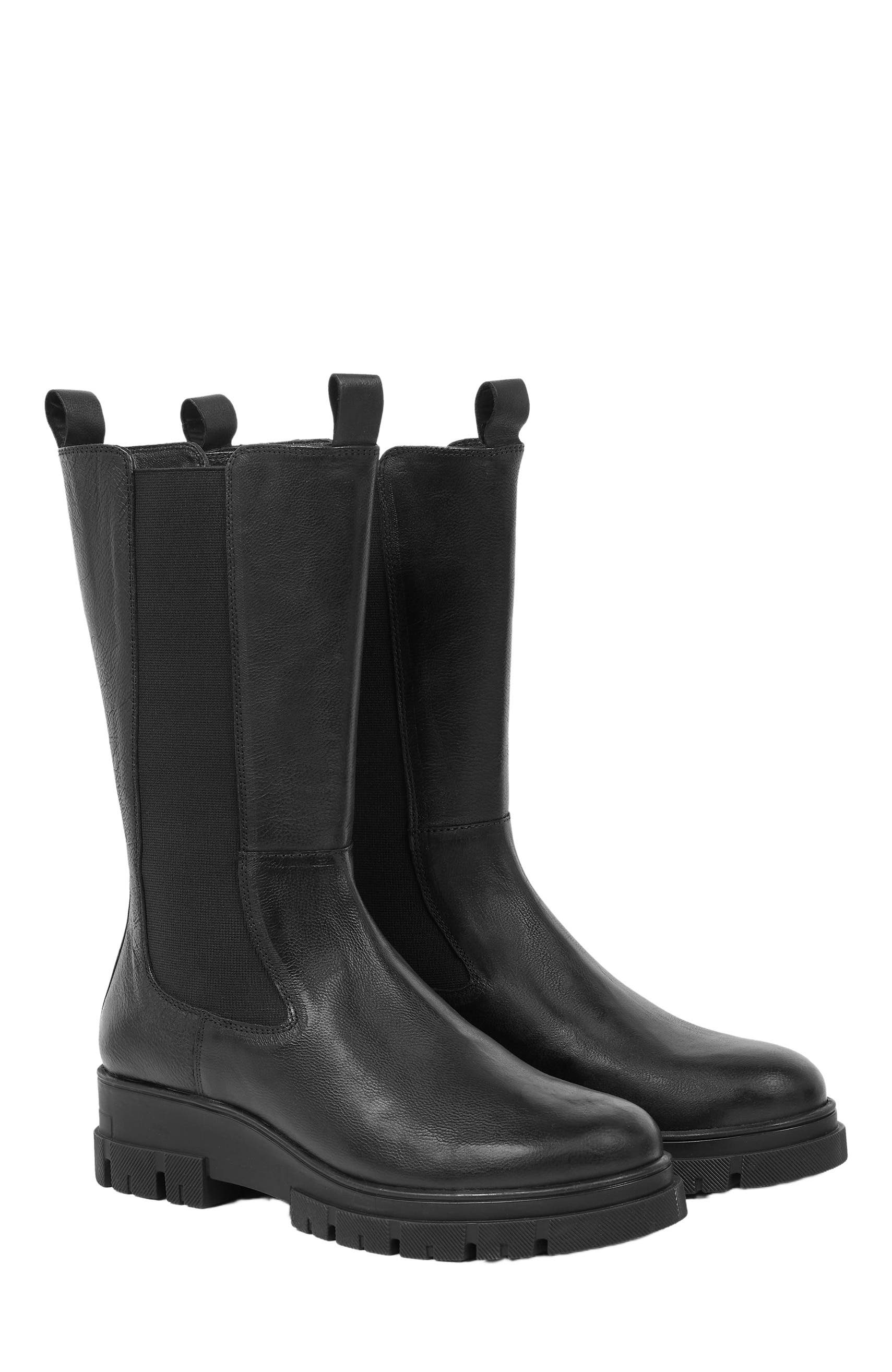 Celtic & Co. Chunky Tall Chelsea Boot, Main, color, Black Leather