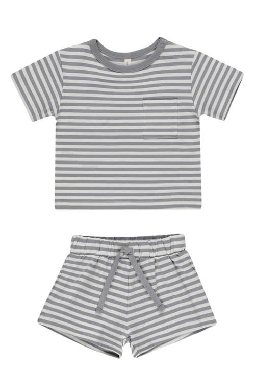 Quincy Mae Stripe T-shirt & Shorts Set In Grey