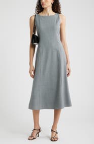 Nordstrom Square Neck Sleeveless Wool Blend Midi Dress
