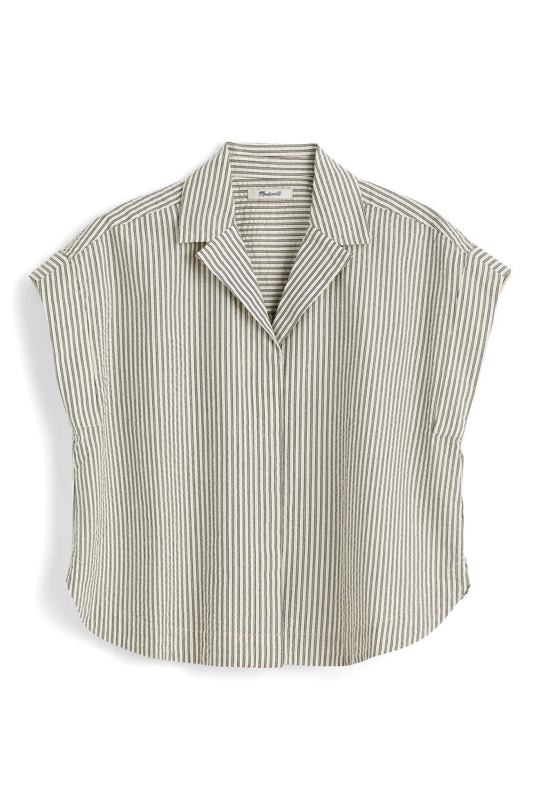 Notch Collar Stripe Cotton Seersucker Popover Shirt, Alternate, color, BLACK VINTAGE IVORY YARNDYE