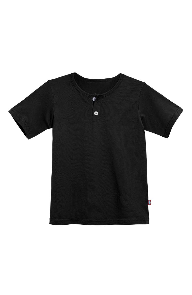 CITY THREADS Boys Soft Organic Cotton Jersey Short Sleeve Henley Tee, Main, color, Black