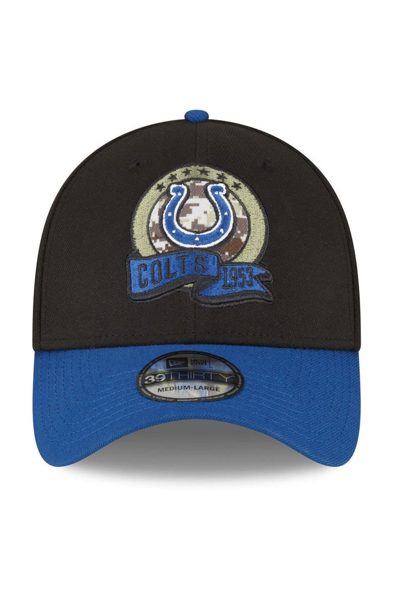 Men's New Era Black/Blue Indianapolis Colts 2022 Salute To Service 39THIRTY Flex Hat, Alternate, color, Black