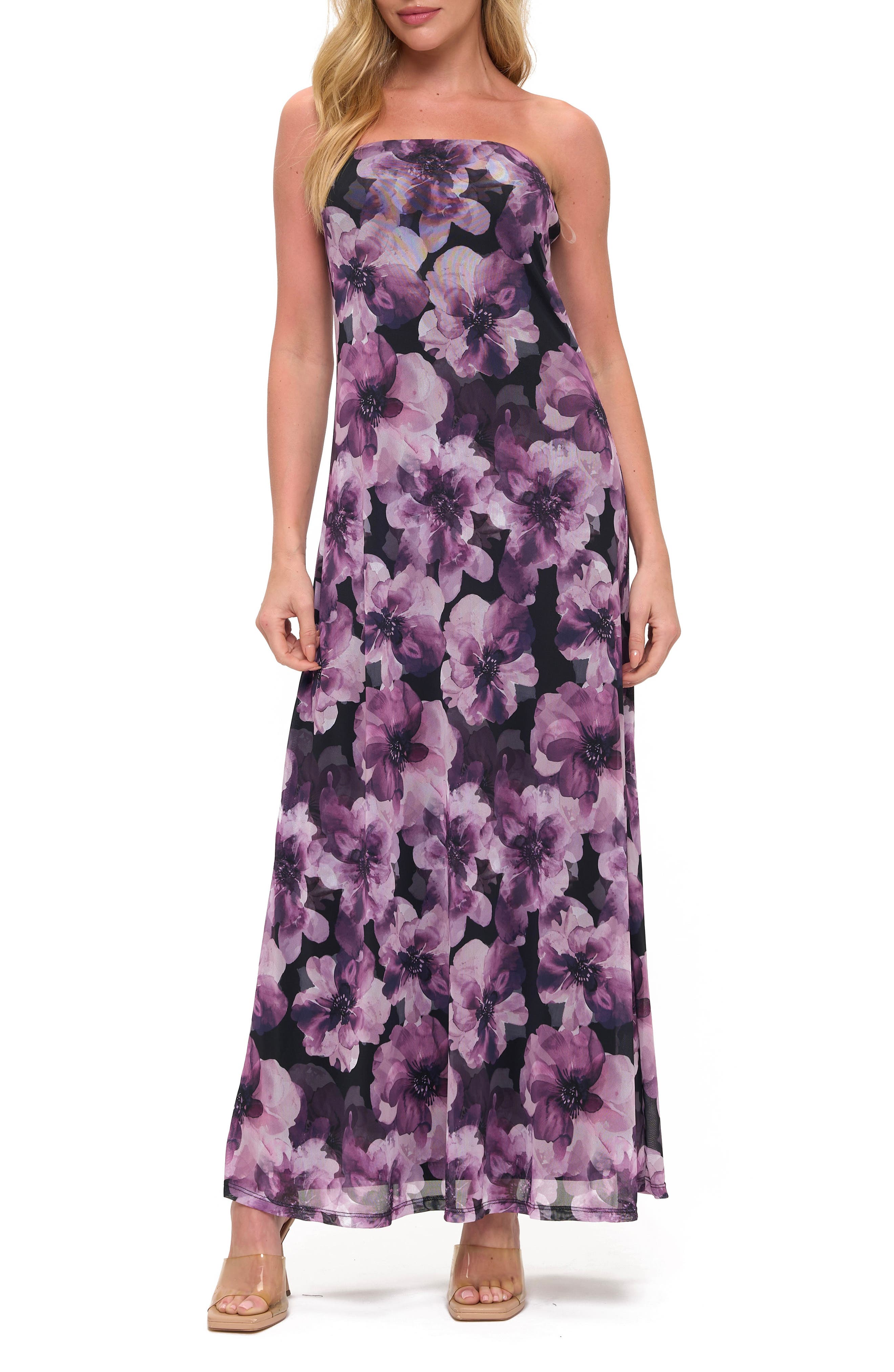 O.L. Printed Strapless Maxi Dress