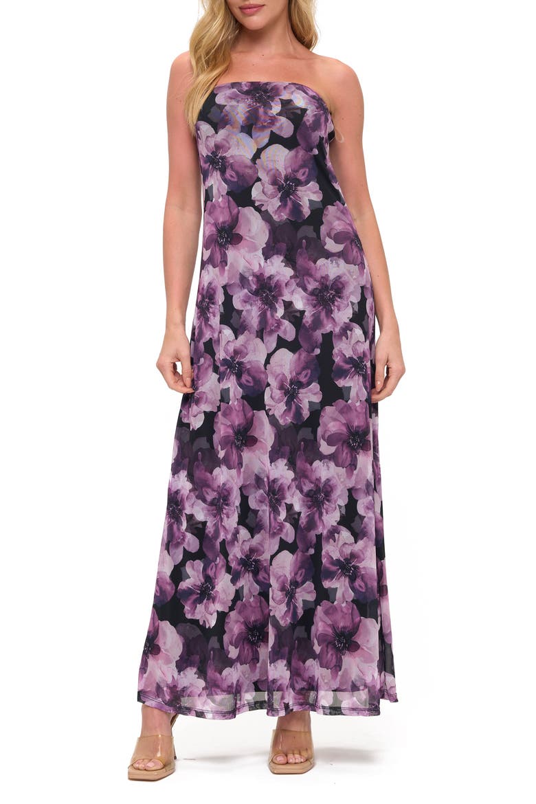 Printed Strapless Maxi Dress, Main, color, PURPLE FLORAL