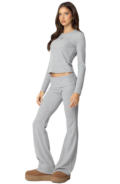 Edikted Sab Waffle Knit Foldover Pants In Gray-melange