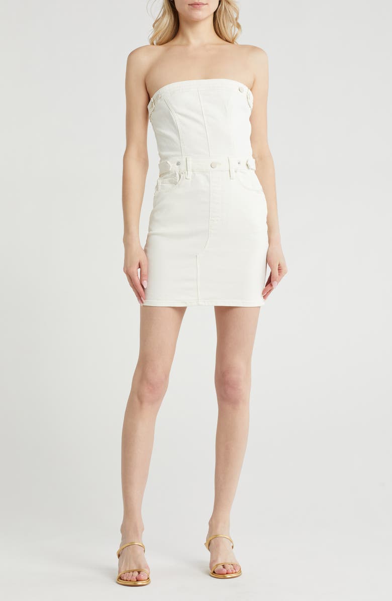 Good American Fit For Success Strapless Denim Minidress, Main, color, Cloud White001