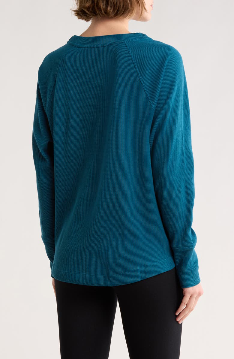 Z by Zella Zen Relaxed Long Sleeve Waffle Knit Henley, Alternate, color, Teal Seagate