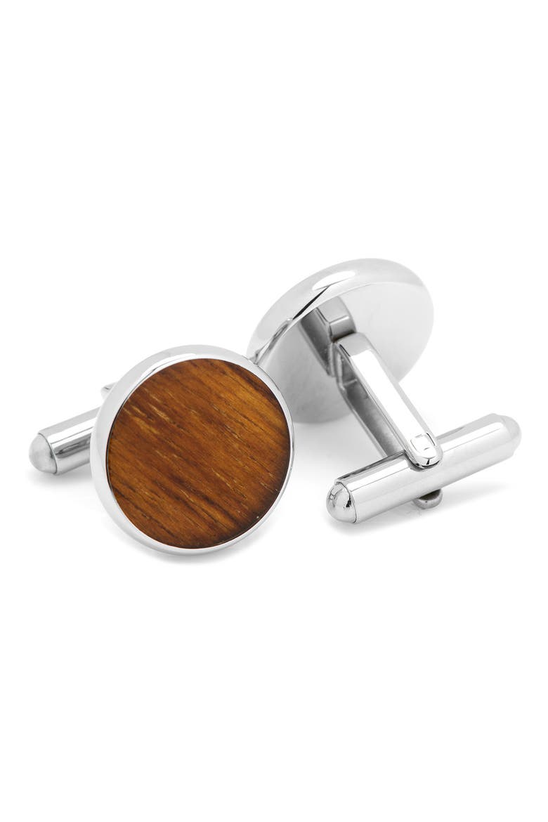 Wood Inlay Cuff Links, Alternate, color, BROWN