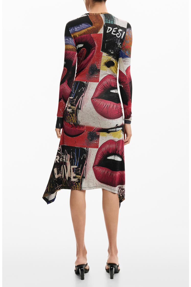 Printed Long Sleeve Dress, Alternate, color, BLACK