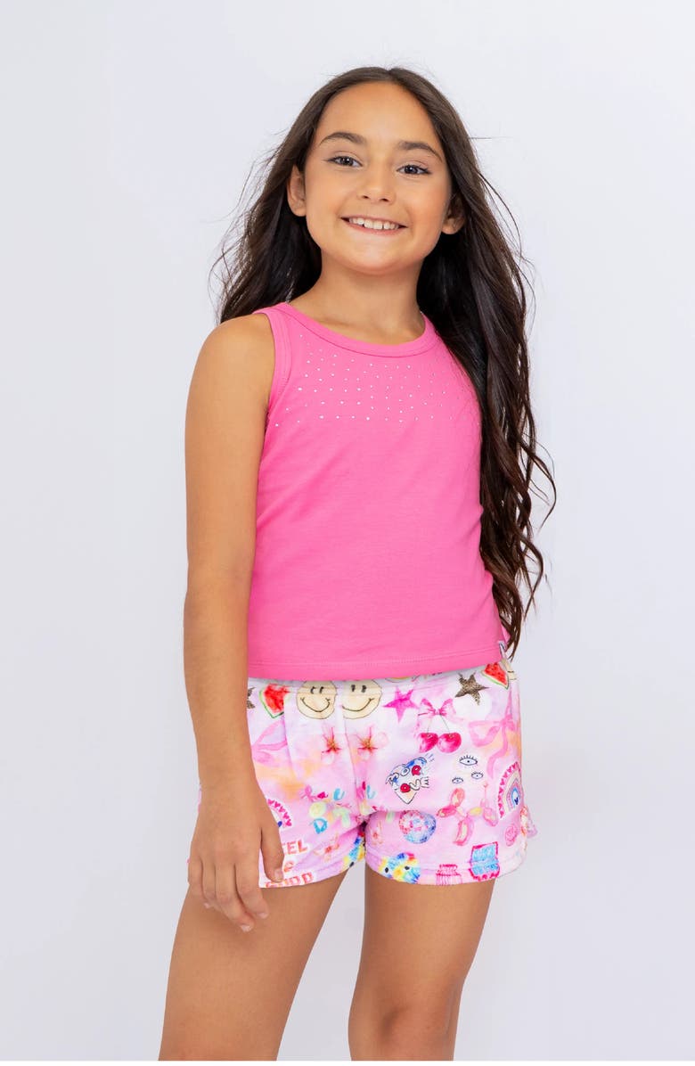 Preppy Goose Plush Happy Collage loungewear Shorts, Alternate, color, Pink Multi