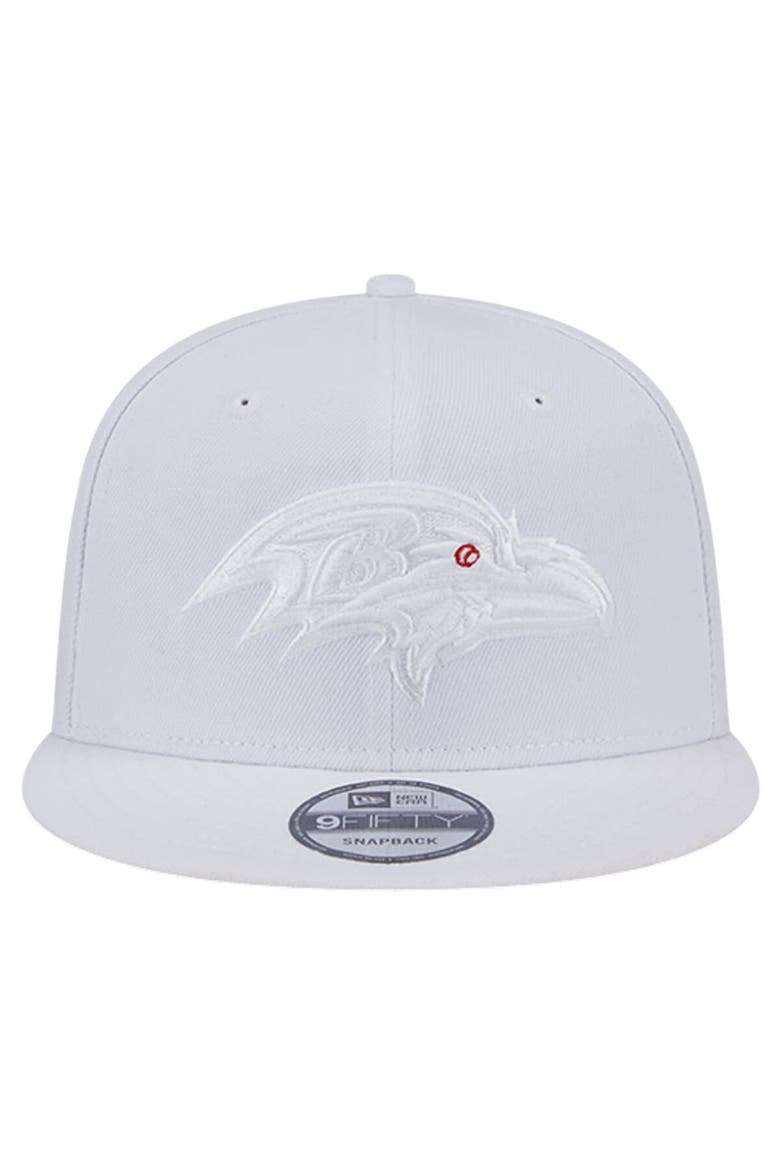 Men's New Era Baltimore Ravens Main White on White 9FIFTY Snapback Hat, Alternate, color, White