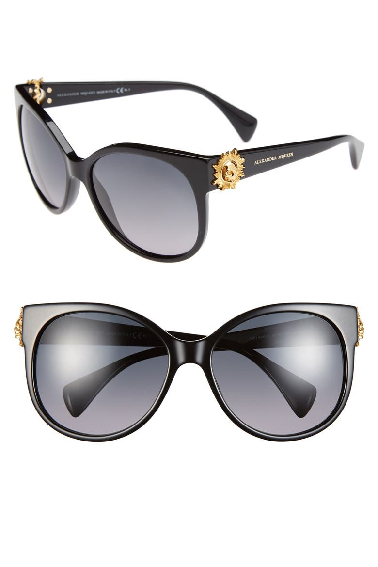Alexander McQueen 58mm Retro Sunglasses, Main, color, BLACK