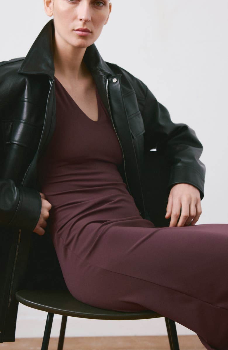 MANGO Sleeveless V-Neck Dress, Alternate, color, Burgundy