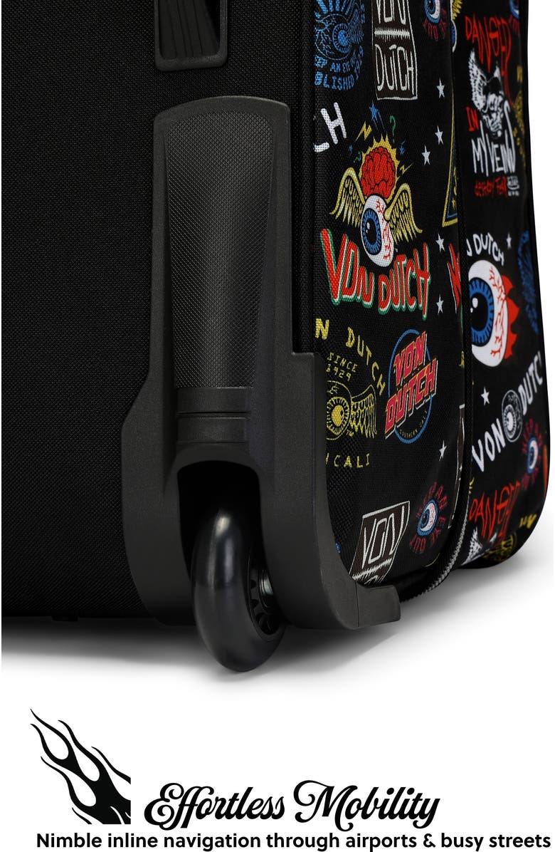 Von Dutch Jax Black Rolling Travel Duffel Bag with Inline Skate Wheels, Alternate, color, Jax Black