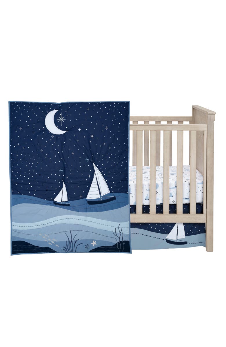 Lambs & Ivy Little Skipper 3-Piece Sailboat Nautical Nursery Crib Bedding Set, Main, color, Blue