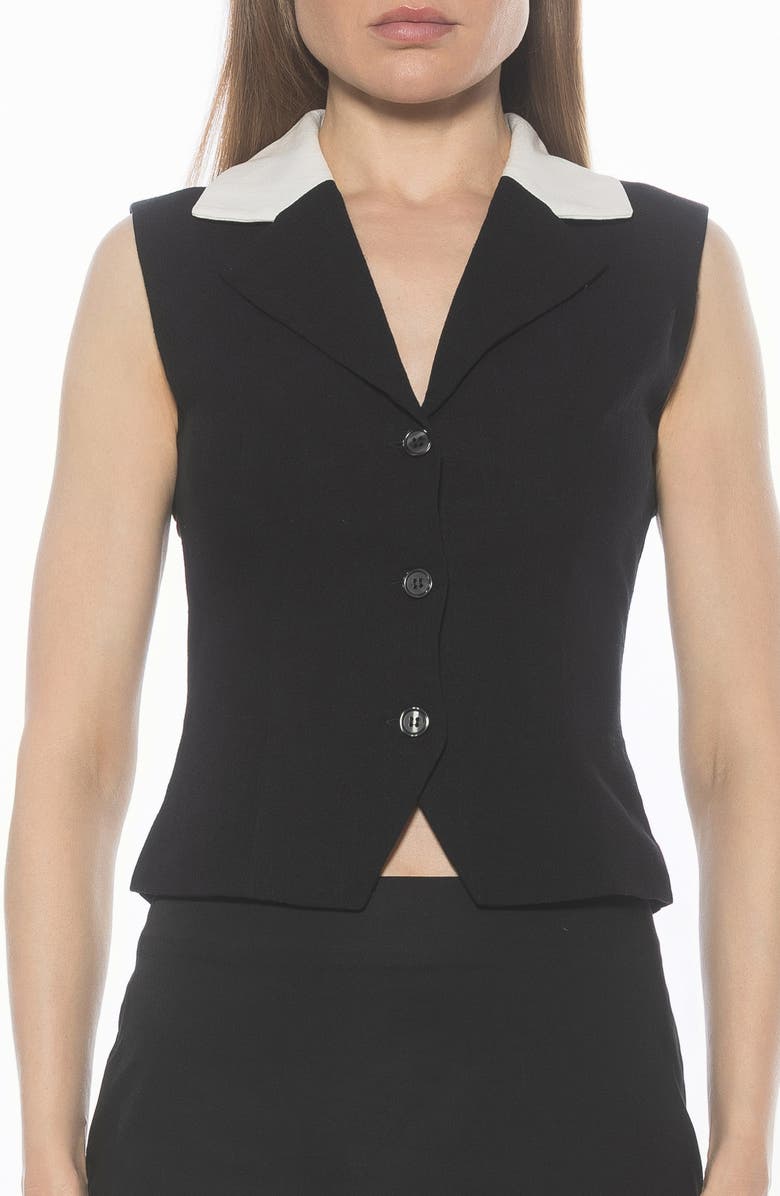 Alexia Admor Luisa Cotton & Linen Vest, Main, color, Black Ivory