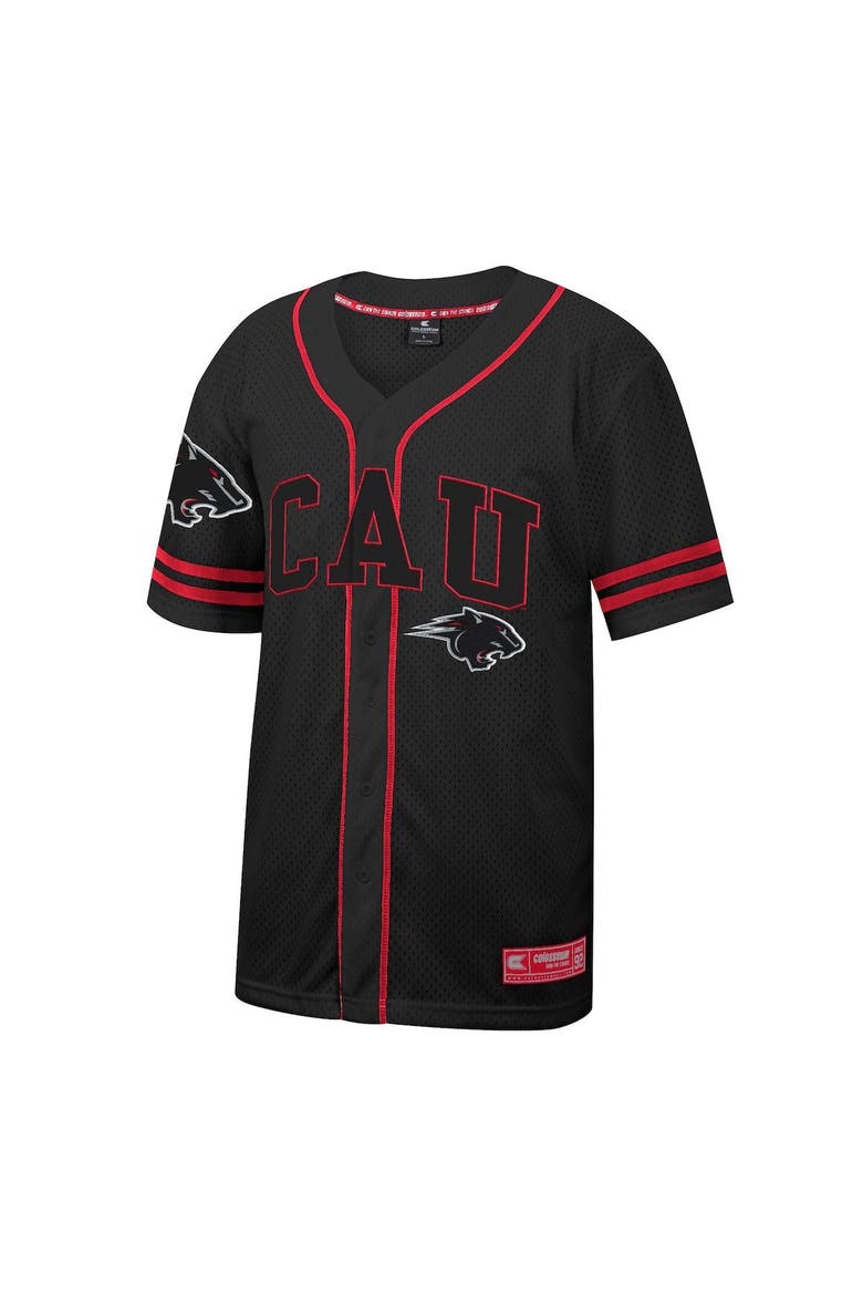 Men's Colosseum Black Clark Atlanta University Panthers Free Spirited Mesh Button-Up Baseball Jersey, Alternate, color, Black