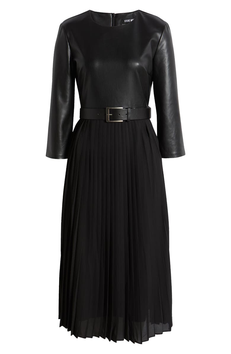Steve Madden Knox Faux Leather Bodice Pleated Maxi Dress, Alternate, color,