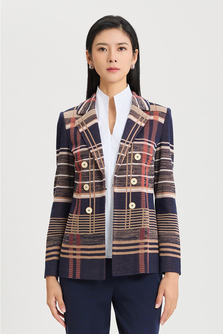 Faux Doubled Breast Plaid Knit Blazer, Alternate, color, Indigo/Warm Taupe/Sienna/Ivory