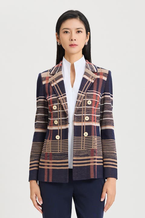 Faux Doubled Breast Plaid Knit Blazer