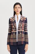 Ming Wang Faux Doubled Breast Plaid Knit Blazer