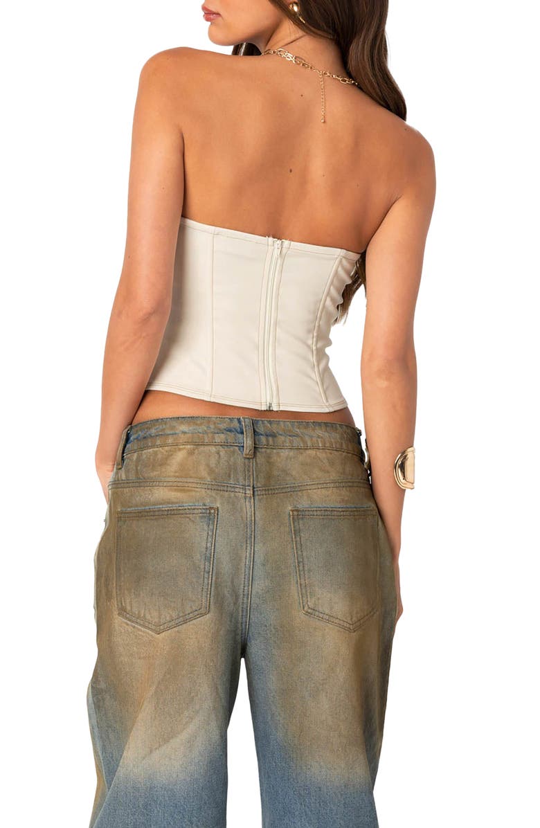 EDIKTED June Tie Front Corset Top, Alternate, color, Cream