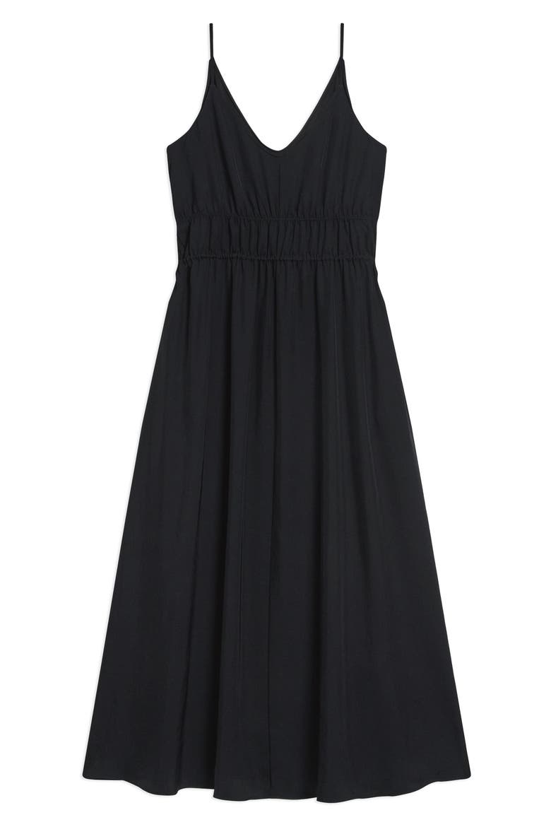 Smocked Sleeveless Midi Dress, Alternate, color, BLACK